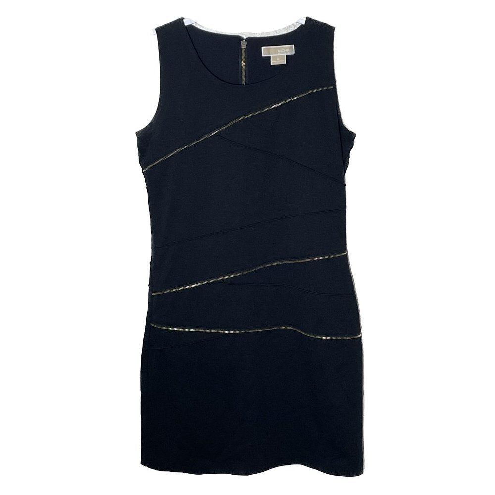 Gently Used Michael Kors Black Sheath Cocktail Midi Dress w Zipper Detail Size 8
